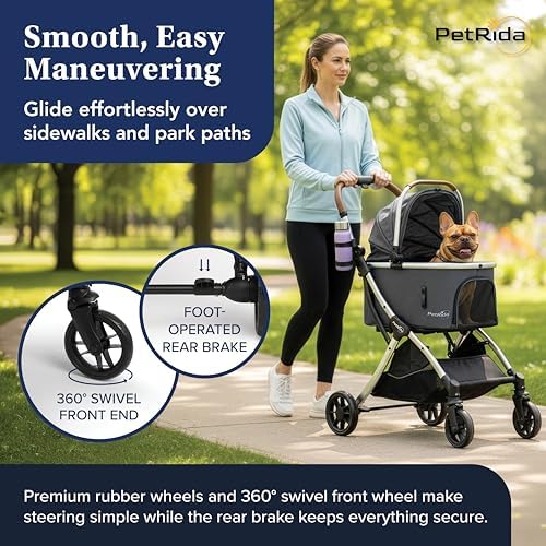 Dog Stroller with Detachable Carrier - Gray, for Small Dogs & Cats