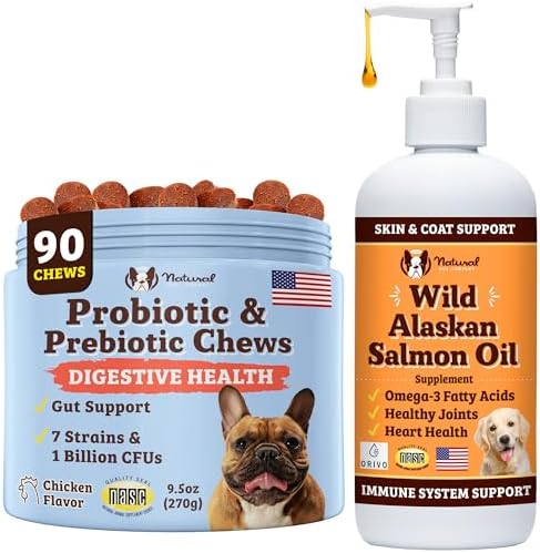 Natural Dog Company Wild Alaskan Salmon Oil & Probiotic Chews for Dogs Bundle: Salmon Oil & Probiotics - Healthy Skin and Coat and Digestive Health Combo for Dogs of All Breeds and Sizes