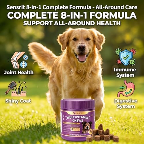 8-in-1 Dog Multivitamin - 90 Soft Chews, Chicken Flavor - Glucosamine, MSM, Chondroitin & Salmon Oil - Support Joint, Immune, Skin & Coat, Digestion for All Ages & Breeds Dogs.