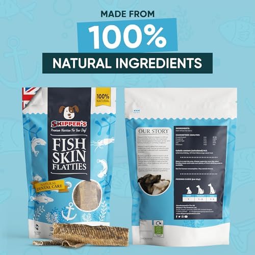 SKIPPER'S Dogs Fish Skin Flatties - Air Dried Grain Free Dog Treats, Great for Teeth, Long Lasting Dog Chews, Remove Plaque, Source of Omega 3, Naturally Low in Fat | 9Oz