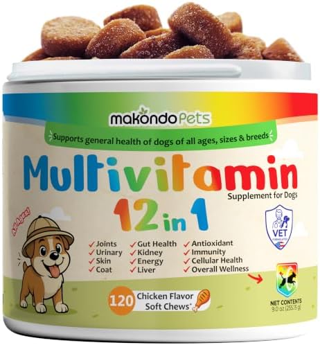 Multivitamin for Dogs 12 in 1 Soft Chews (120ct) Dog Multivitamins Chews | Probiotics Digestive Enzymes, Hip and Joint Support, Skin and Coat Health, Immune Defense, Gut & Cranberry Urinary Care