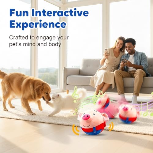 Interactive Dog Toys, 2025 New Active Moving Pet Plush Toy, Rechargeable Squeaky Dog Ball Toy with Talking Sound, Washable Cartoon Pig Plush Toy for Dogs Puppies (Blue)