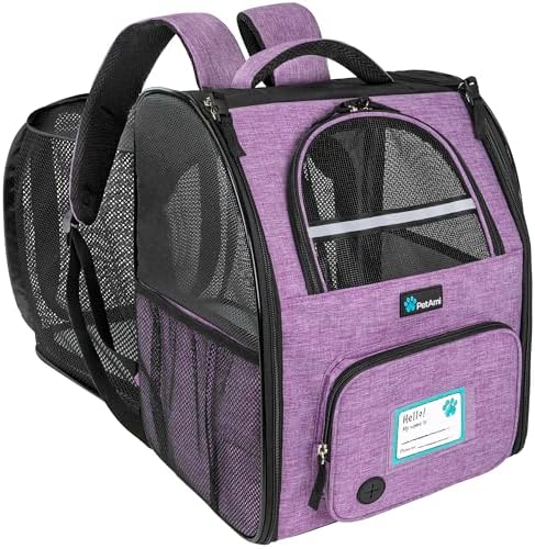 PetAmi Expandable Dog Backpack Carrier, Top Window & Multi-Entry, Up to 18 lbs, Purple