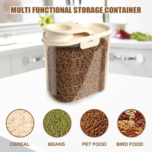 Dog Food Container 2L Airtight Anti-Moisture Dust-Proof, 2L, Khaki
