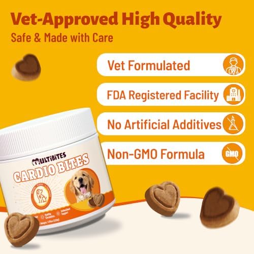 Dog Heart Health Supplements with Taurine for Dogs, 7.76 oz | With CoQ10, L-Carnitine, Fish Oil, Vitamins - Supports Cardio & Cardiovascular Health, Antioxidant Support