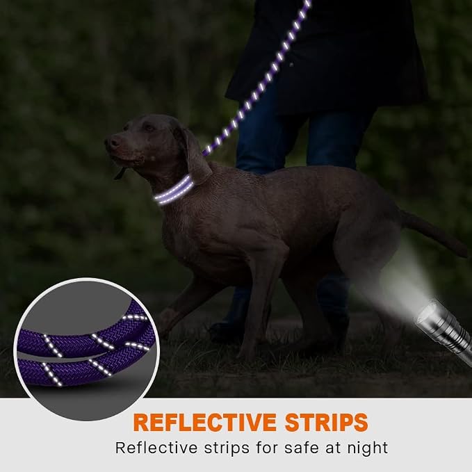 Taglory Rope Dog Leash for Medium Large Dogs, 4 FT Padded Handle, Purple | Climbing Rope for Strong Pullers, Reflective for Night Walks and Training, Comfortable Grip, Anti-tangle Swivel Clip 1/2 inch