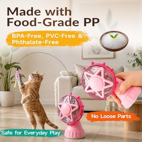 2in-1 Cat Slow Feeder and Interactive Cat Puzzle Toy,Ferris Wheel Treat Dispenser with Strong Suction Cup Base and Adjustable Food Leakage Holes,Food-Grade BPA-Free PP Cat Toys (Pink)