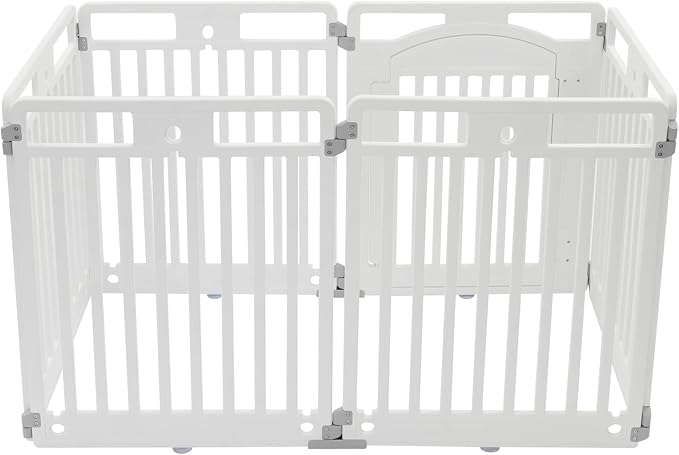 Dog Playpen with Door, 32 Inch Tall Dog Playpen, 6 Panels White Plastic Pet Safety Fence, Puppy Playpen Dog Pen with Suction Cup, Indoor Pet Exercise Pen, Small Medium Dog Fence, 51.2x25.6x31.5in