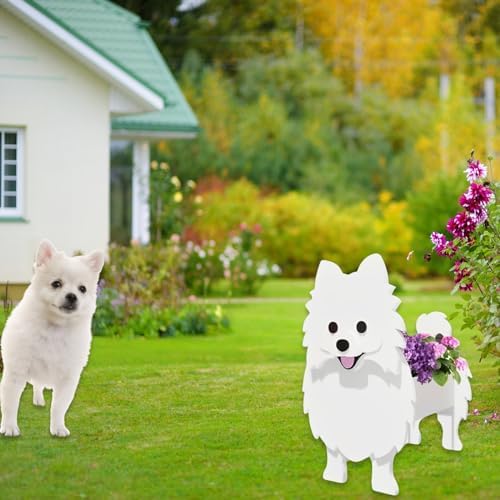 White Pomeranian Dog Planter Pots, Animal Shaped Flower Pot