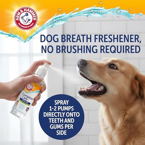 Arm & Hammer Complete Care Dog Dental Spray, Mint, 6 Fl Oz, 2-Pack | Brushless breath freshener with baking soda and calcium supports tooth enamel, fluoride-free formula