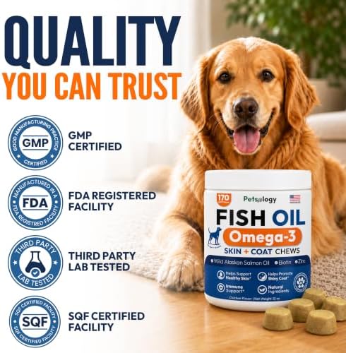Omega 3 Fish Oil for Dogs - 170 Chews - Omega 3 for Dogs Itchy Skin Relief