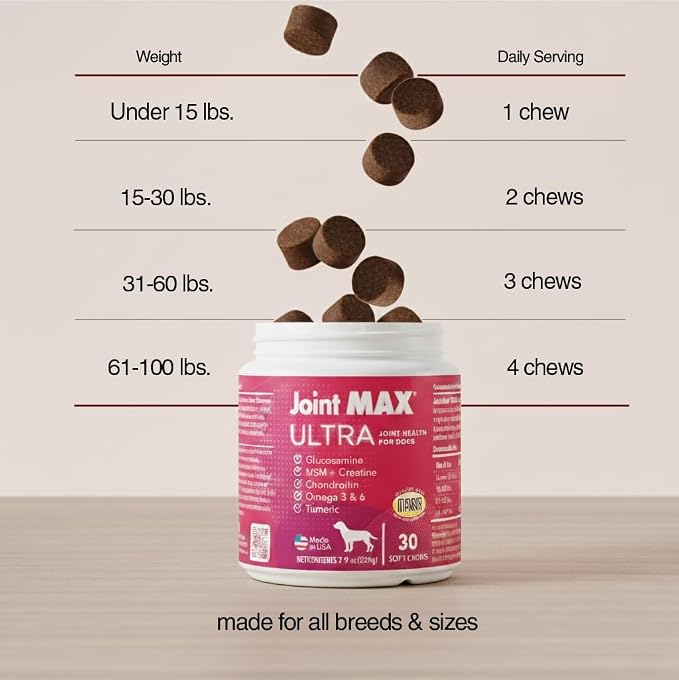 Ultra Advanced Hip & Joint Support for Dogs – All-in-One Soft Chews with Glucosamine, MSM, Omega-3s (EPA & DHA), Hyaluronic Acid & Boswellia – Maximum Strength Mobility & Comfort – 30 Chews