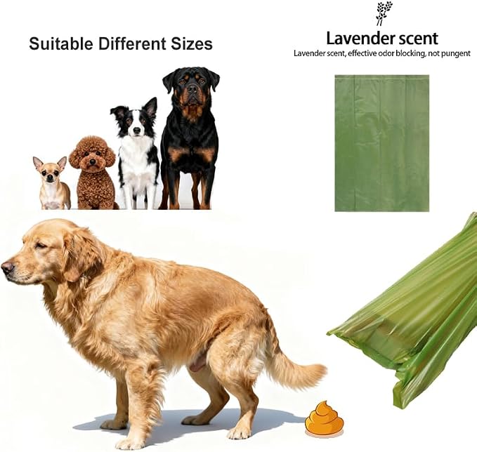 Dog Poop Bags with Dispenser, 150 Count Lavender Scented Poop Bags, Leak Proof and Extra Thick Pet Waste Bags, 13" x 9" Large Thickened leakage, degradable