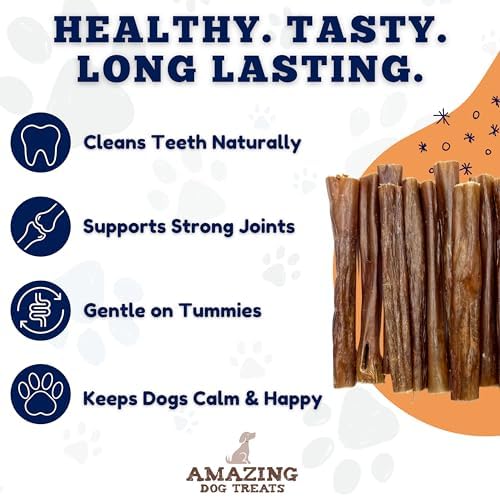 Amazing Dog Treats Gullet Sticks for Dogs- (6 Inch - 40 Count) - Gullet Jerky Chews for Dogs - Esophagus Beef Gullet - Beef Esophagus Sticks