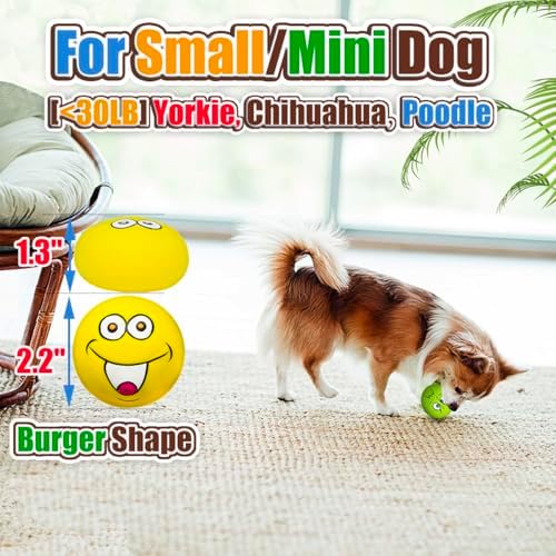 Squeaky Dog Toys for Small Dogs, Mini Breeds, 2.2" Flat Latex Ball | 2.2"*2.2"*1.3", Flat Squeak Dog Balls 4pcs, Small Puppy Toy with Squeaker, Soft Rubber Dog Squeaky Toys for Indoor, Outdoor