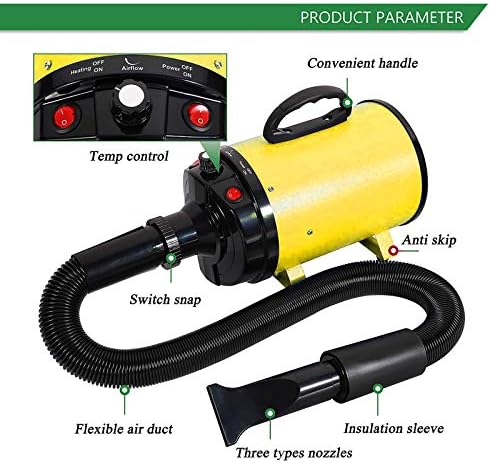 2400W Dog Hair Dryer Blaster Pet Grooming Hair Dryer High Velocity Motorbike Dryer with Adjustable Temperature for Dogs & Cats,with 2.3M Flexible Hose and 3 Nozzles,A Comb and A Glove