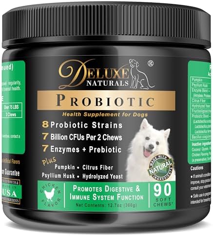 Probiotic Soft Chews for Dogs – 180 Count (2 x 90ct) – Digestive & Immune Support with 9 Probiotics, 8 Enzymes, 2 Prebiotics & 5 Vital Nutrients – Chicken Flavor