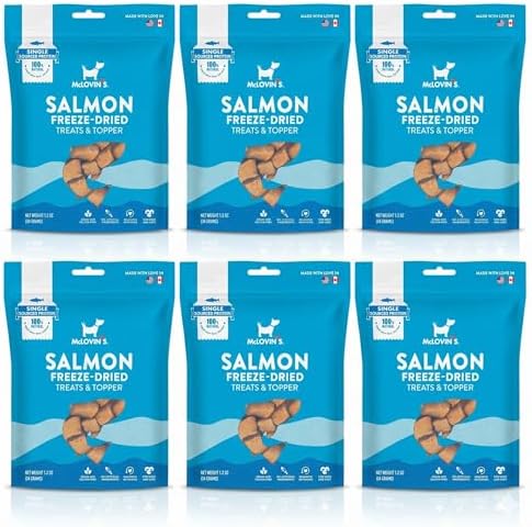McLovin’sFreeze Dried Salmon Dog Treats, 98% Real Fish Meat Bites for Puppies & Cats, Nutrient-Dense Food Topper & Training Rewards for Sensitive Tummies, No Oil Mess, Made in USATotal 7.2 oz