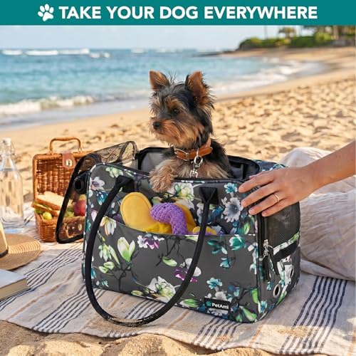 PetAmi Small Dog Purse Carrier with Pockets, Airline Approved, Floral Gray