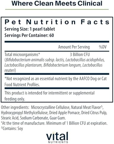Vital Nutrients Pro Pets Probiotics for Dogs and Cats | Dog Probiotics for Digestive Health, Gut Health, Occasional Diarrhea | Tasty Meat Flavor | Non-GMO | Hyperbiotics | 60 Micro Tablets