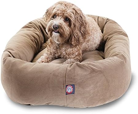 Majestic Pet Suede Calming Dog Bed, 32 Inch Medium, Round, Washable, Stone