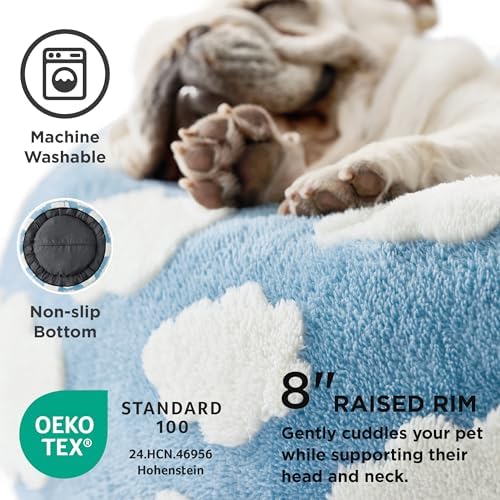 LE SURE Shown on TV Jacquard Donut Dog Beds Medium Sized Dog,Blue 30x30x8in