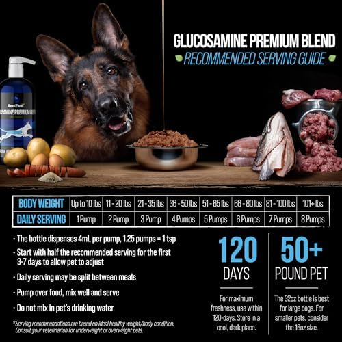 Best Paw Nutrition Liquid Glucosamine for Dogs | Glucosamine Chondroitin MSM with Hyaluronic Acid | Hip and Joint Supplement | Unflavored | Easy Pump Food Topper | 32oz