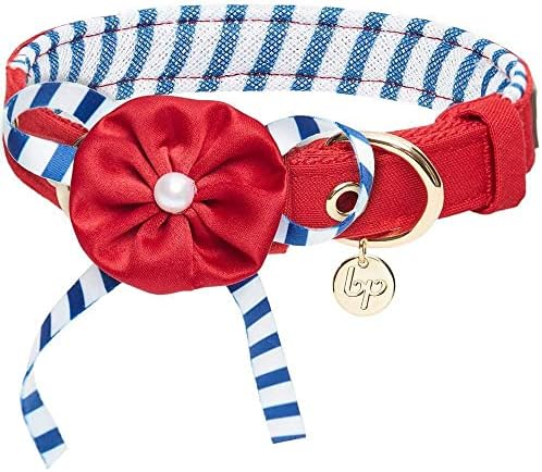 Blueberry Pet 4 Patterns Bon Voyage Sea Lover Adjustable Dog Collar in Timeless Red, Neck 9-12.5", for Small Breed