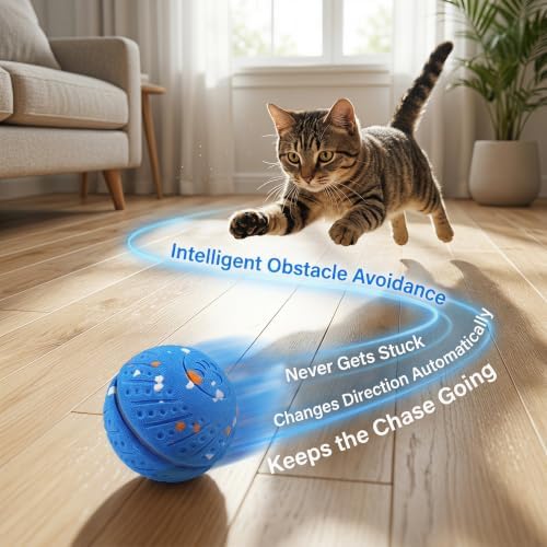 Interactive Dog Ball - Automatic Moving Dog Toy for Small Dogs, Non-Toxic Interactive Dog Toys with Squeaky, Bouncing Pet Ball for Indoor Outdoor Fetch Play (Blue)