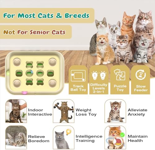 KADTC 3-in-1 Cat Puzzle Toy, Peek-and-Play Box, Track Balls for Indoor Cats | Large Size, stable board, no loose parts for safer play, longer mental stimulation, active energy burn, and slower feeding.