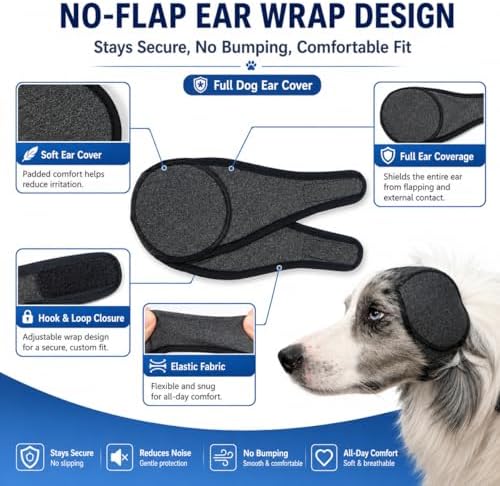 Dog Ear Muffs Noise Protection, Adjustable No-Flap Dog Ear Cover for Fireworks, Thunderstorms, Grooming, Blow Drying