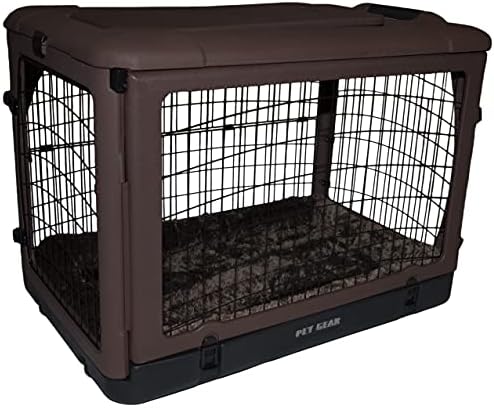 Pet Gear “The Other Door” 4 Door Steel Crate for Dogs/Cats with Garage-Style Door, Includes Plush Bed + Travel Bag, No Tools Required, 3 Models, 3 Colors