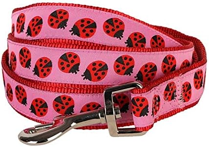 Blueberry Pet Essentials 2 Patterns Durable Pink Webbing Ladybug Designer Dog Leash 5 ft x 5/8", Small, Basic Nylon Leashes for Dogs
