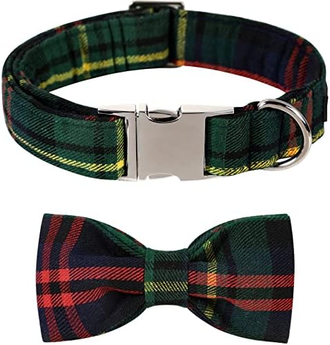 Lionet Paws Christmas Dog Collar with Bowtie Durable Adjustable Handmade Comfortable Bow Tie Dog Collar Cat Collar Green with Metal Buckle for XS Dogs Cats,Girl Boy,Festival,Holiday Style,Neck 8-12in