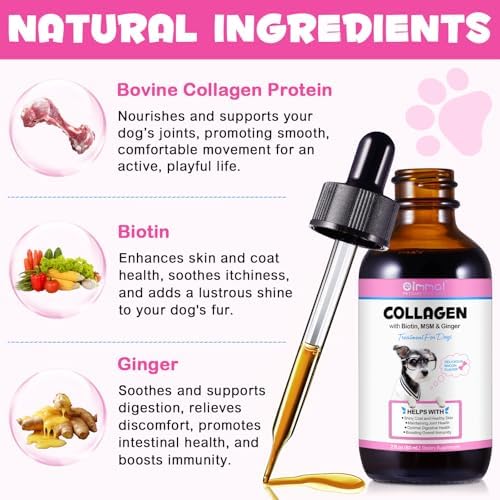 Daily Liquid Collagen for Dogs, Collagen Drop for Dogs, Supports Skin and Coat Health Pet Supplement, Allergy Itch Relief, DogCollagen with Biotin, MSM & Ginger, 2 Fl.oz