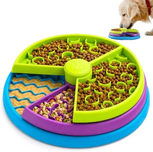 Slow Feeder Dog Bowl – 3-Level Puzzle Feeder for Large, Medium & Small Dogs | Spinning Lick Bowl for Liquid Treats, Peanut Butter & Wet Food | BPA-Free Dog Enrichment Bowl