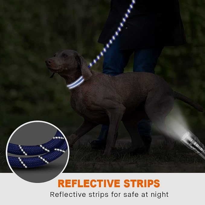 Taglory Rope Dog Leash for Medium Large Dogs, 6 FT Padded Handle, Navyblue | Climbing Rope for Strong Pullers, Reflective for Night Walks and Training, Comfortable Grip, Anti-tangle Swivel Clip 1/2 inch