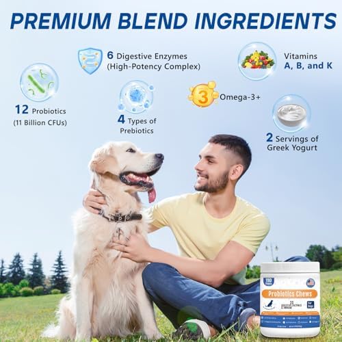 Probiotics for Dogs Dog Probiotic Chews for Yeast Itch Relief Ears Skin Coat, Gut Digestive Health & Immune Support with 11Billion CFU Probiotics, 6 Enzymes, 4 Prebiotics, Greek Yogurts, Pumpkin