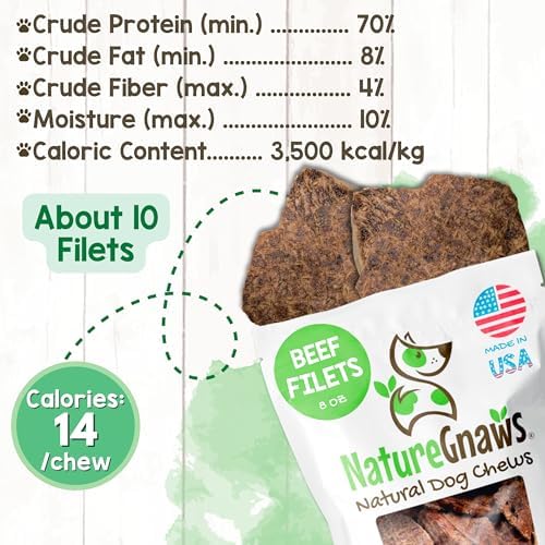 Nature Gnaws USA Beef Lung Filets for Dogs (8oz) - Single Ingredient Natural Dog Chew Treats – Made in USA - Rawhide Free
