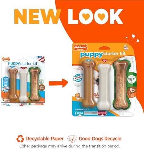 Nylabone Puppy Chew Puppy Starter Kit Dog Chew Toys & Treat, 3 Count, Small | For small breed puppies up to 15 lbs, chicken & bacon flavor, teething toys for puppies, puppy teething relief