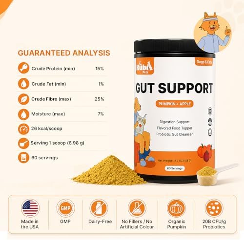 Pumpkin Gut Support for Dogs – Digestive Health Supplement with Natural Fiber & Probiotics, 60 Servings | Kubi Pets