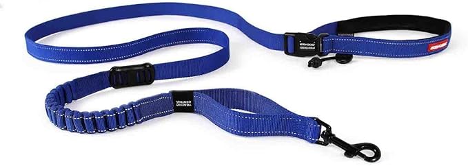 EzyDog Road Running Hands Free Dog Leash, Zero Shock Bungee - Blue | For Dogs over 26 lbs, Hands Free Running or Walking, Adjustable, Padded Handle, 1" Wide, Reflective Stitching, Accessory Loop