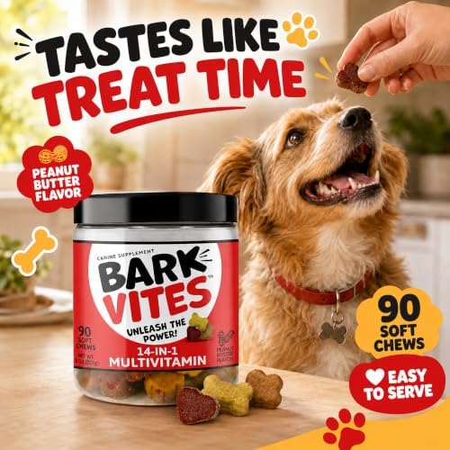 14-in-1 Dog Multivitamin Soft Chews, Peanut Butter, 90 Count | Turmeric, Quercetin, Omegas & Minerals, Supports Immunity, Skin & Coat, Gut Health & Energy, NASC Member