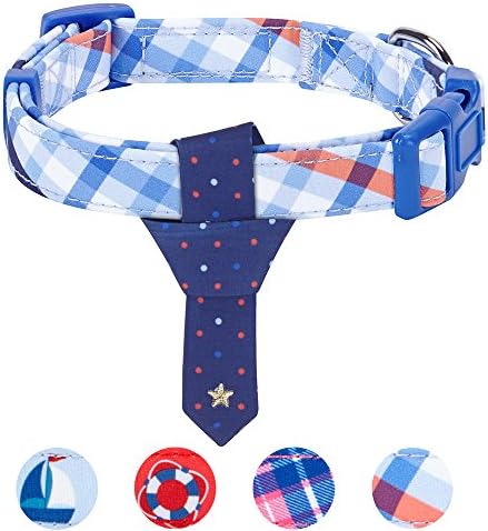 Blueberry Pet 4 Patterns Blue Hue Scottish Plaid Style Adjustable Tie Dog Collar, Medium, Neck 14.5"-20"