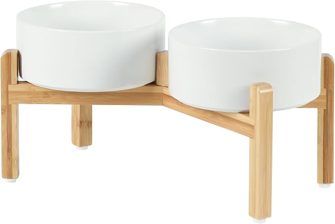 Havniva 7.3” Dog Bowls Elevated Ceramic Dog Food and Water Bowl Set, Double Raised Dog Water Bowl with Stand Non-Slip Rubber Base Large Capacity Feeding Pet Food Bowl for Medium Dogs