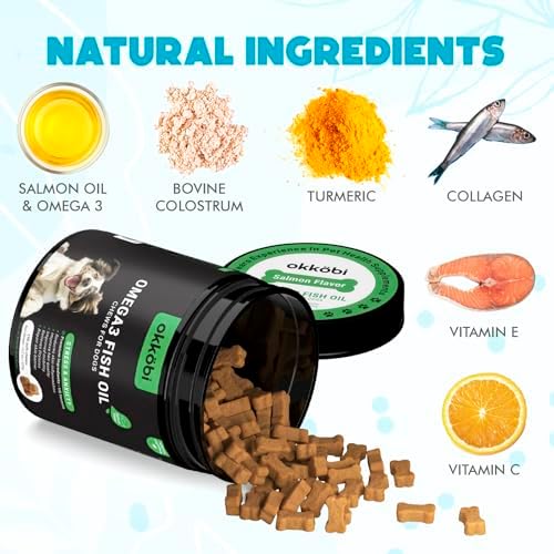 Omega 3 Chews for Dogs - 150Pcs - Dog Skin and Coat Supplement - Rich in EPA & DHA Fatty Acids - Itching Skin Relief Chews - Reduce Hair Shedding - Made with Fish Oil - Salmon