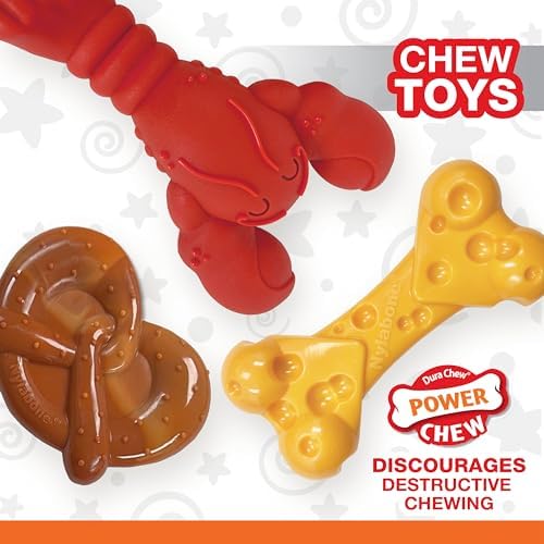 Nylabone Power Chew Toy Bundle, Dog Toys for Aggressive Chewers, 3 Pack | Dog chews toys for small dogs up to 25 lbs, filet mignon, cheese, and bacon flavors, grooves to clean teeth