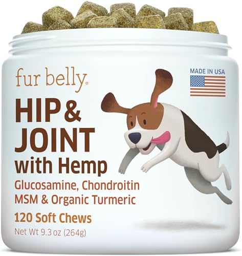 Hemp Hip and Joint Supplement for Dogs - Glucosamine for Dogs - Glucosamine Chondroitin for Dogs with MSM, Hemp, Turmeric & Omega 3 - Pain Relief - 120 ct Soft Chews - Made in The USA