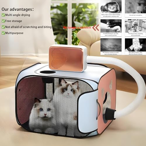 Pet Dryer with Pet Dryer Box 108L and Pad, Hands-Free, Ventilation and Circulation, Anti Hair Flying, Foldable Low Noise ldeal for Drying Cat and Dog Hair