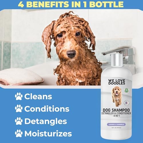 Dog Shampoo, Conditioner & Detangler, Hypoallergenic Tearless Lavender 16OZ | For Sensitive Itchy Skin, Hypoallergenic, Tearless, Best Shampoo For Smelly Dogs, Goldendoodle, Poodle & Doodle, Made in USA